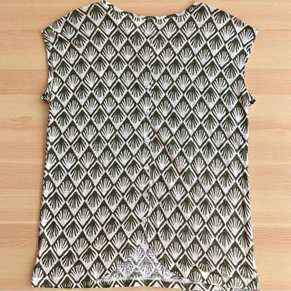 New C&C California Olive and Cream 100% Linen Leaf Print Top Blouse Medium - Picture 9 of 9